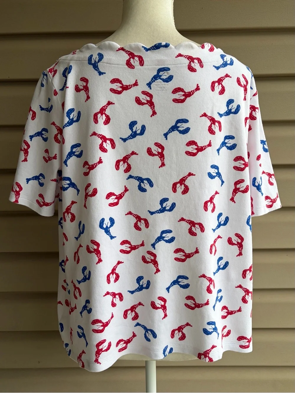 •Kim Rogers• Lobster Print Scallop Neck Short Sleeve Tee - Size XL Petite - Picture 5 of 7
